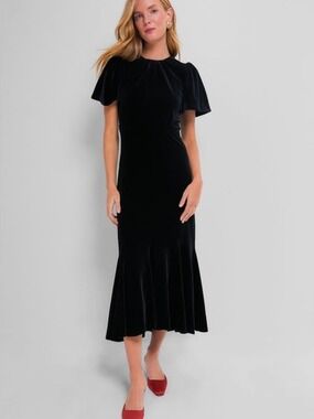 Tuckernuck Black Velvet Elodie Midi Dress Size Large NWT